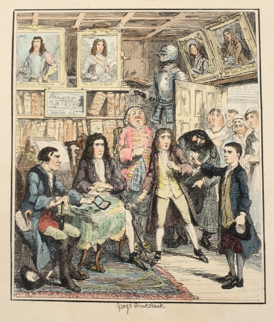 Jack Sheppard acusa a Thames Darrell del Robo, ilustración de Jack Sheppard: Una Novela de William Harrison Ainsworth, publicada en 1839 de George Cruikshank