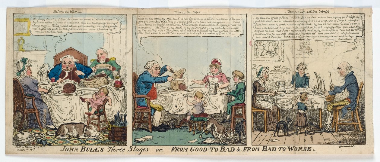 Las tres etapas de John Bull, o, De bueno a malo y de malo a peor, 1815 de George Cruikshank