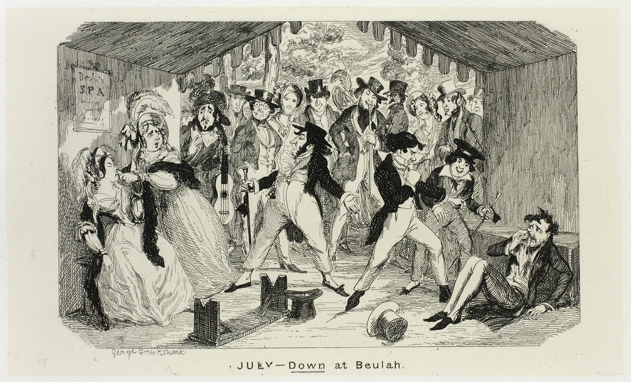 Julio - Down at Beulah de los grabados en acero de George Cruikshank para The Comic Almanacks: 1835-1853 de George Cruikshank