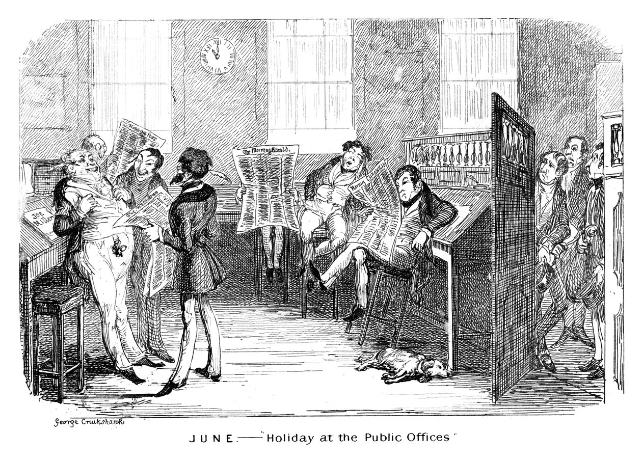 Junio - Vacaciones en las oficinas públicas, c1836 de George Cruikshank