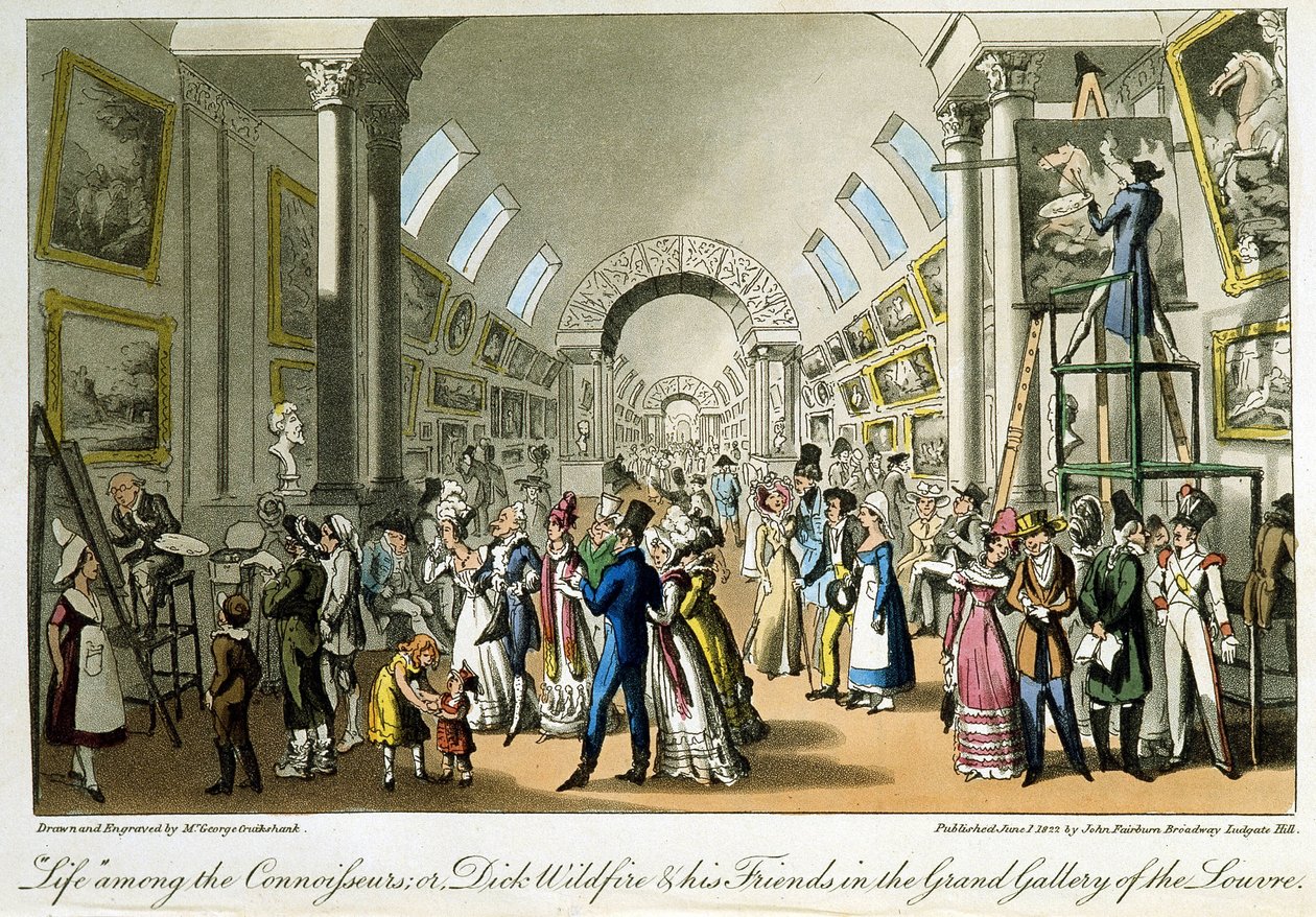 La gran galería del Louvre - en "Life in Paris" por David Carey, Londres de George Cruikshank
