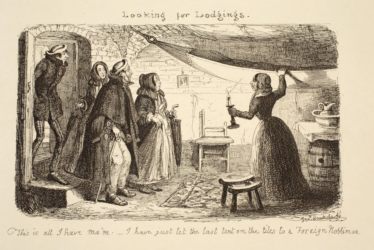 Buscando alojamiento, pub. 1851 de George Cruikshank