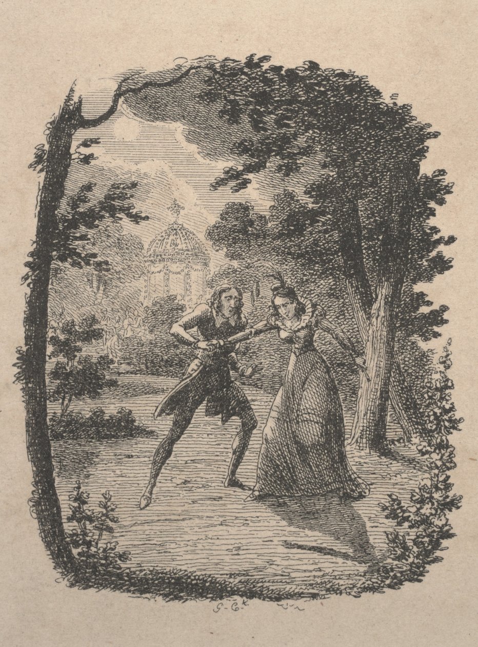 Hombre y Mujer en el Jardín de George Cruikshank