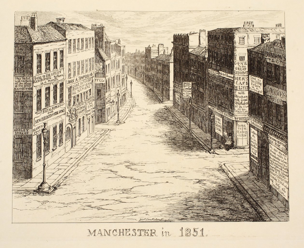 Mánchester en 1851, de 1851 o Las aventuras del Sr. y la Sra. Sandboys y su familia que vinieron a Londres para divertirse y ver la Gran Exposición, pub. 1851 de George Cruikshank