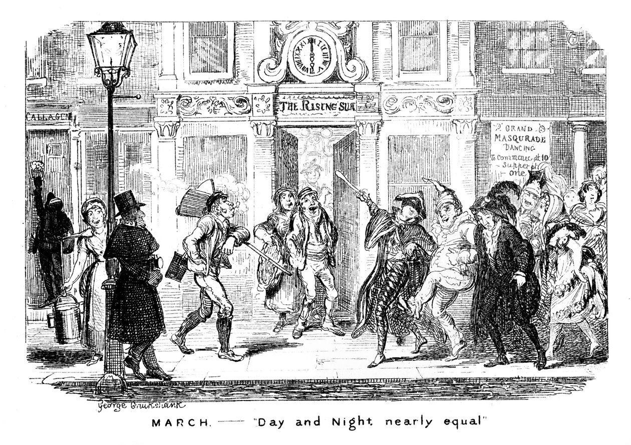 Marzo - Día y noche casi iguales, siglo XIX de George Cruikshank