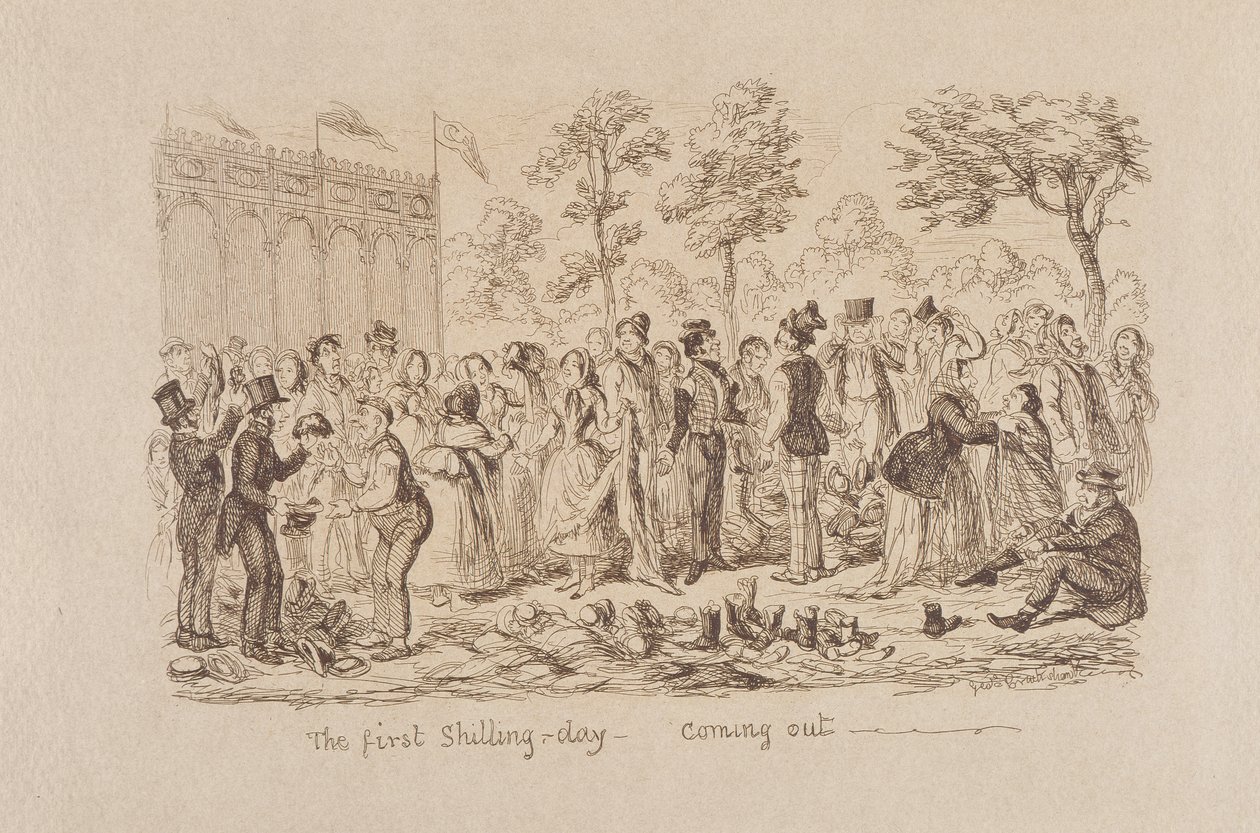 La Gran Exposición de Mayhew de 1851: El Primer Día de Chelín - Saliendo de George Cruikshank