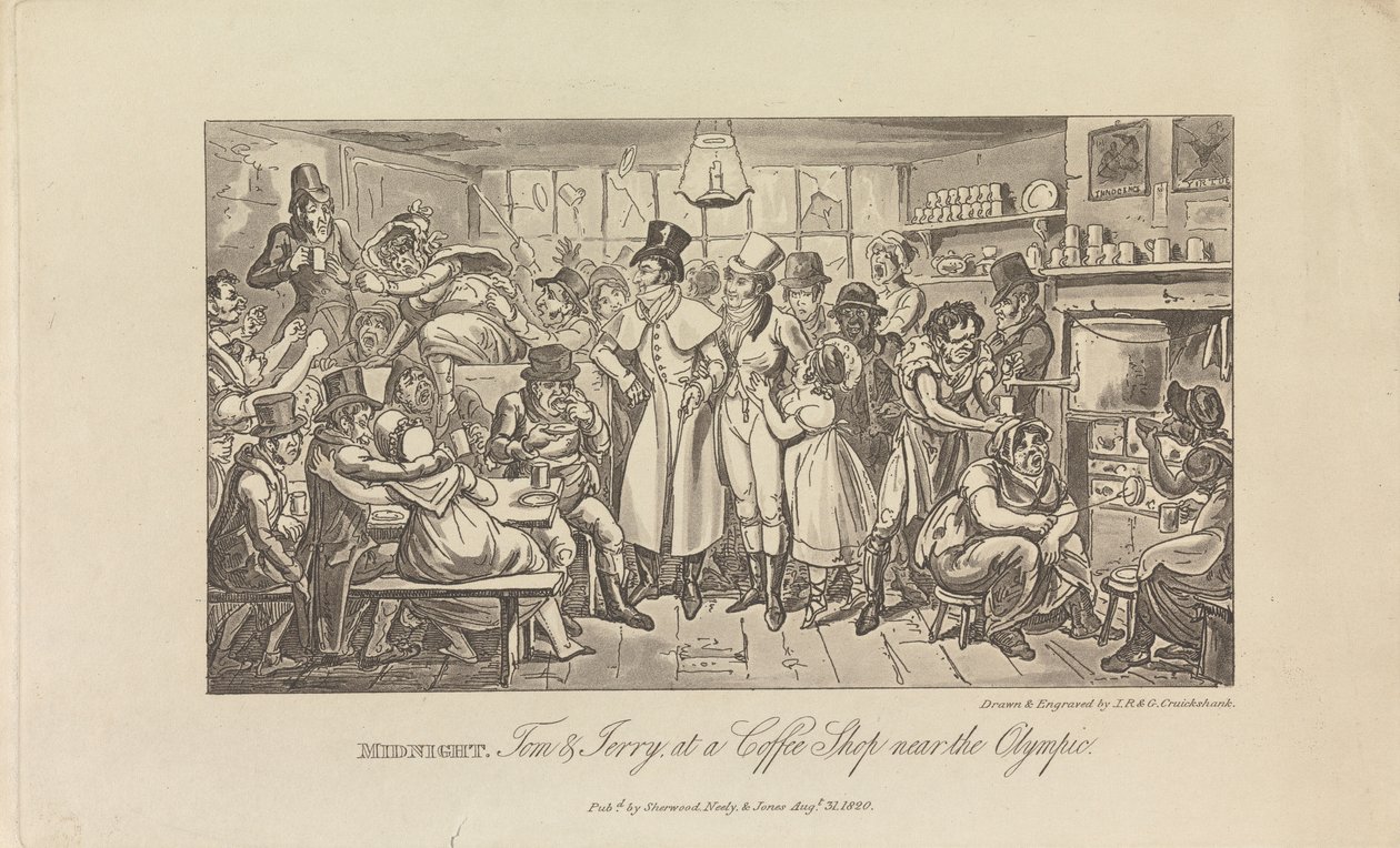 Medianoche, Tom y Jerry en una cafetería... de George Cruikshank