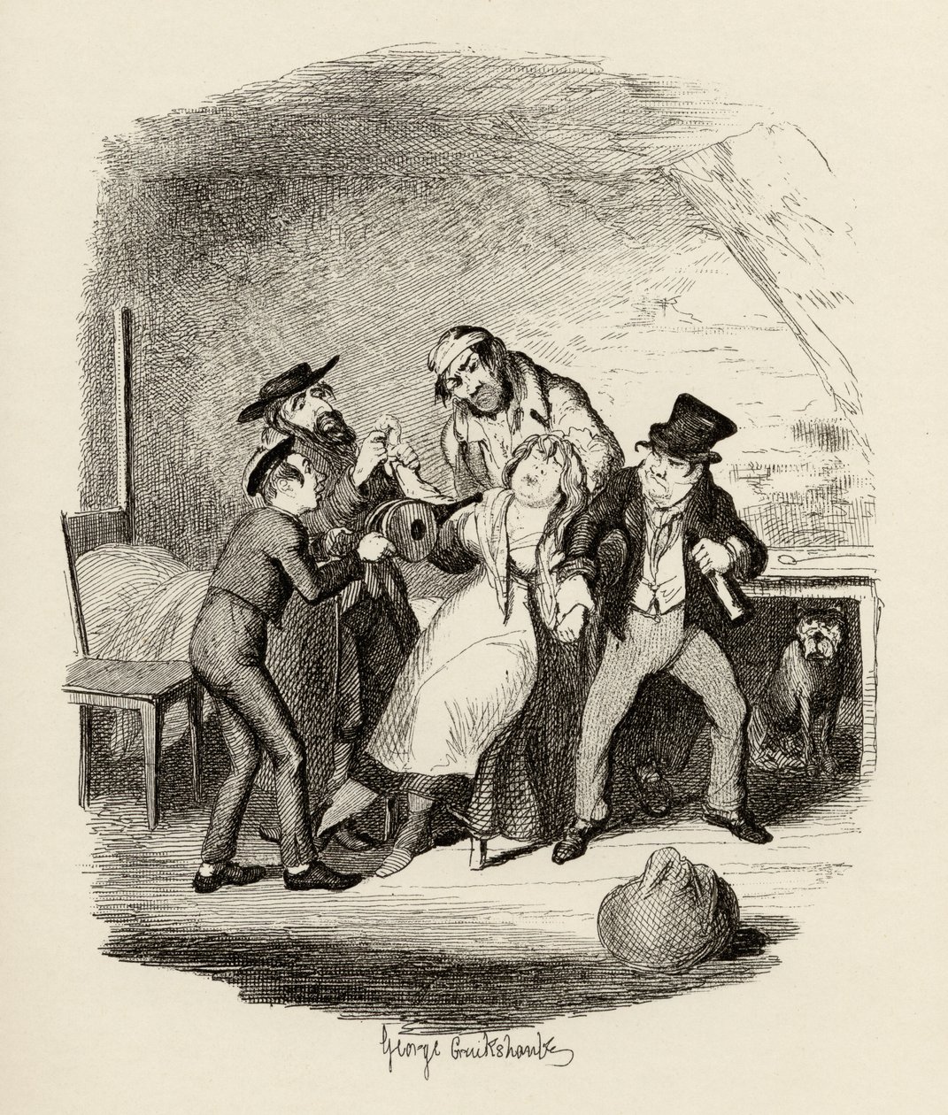 El Sr. Fagin y su alumno recuperando a Nancy, de 