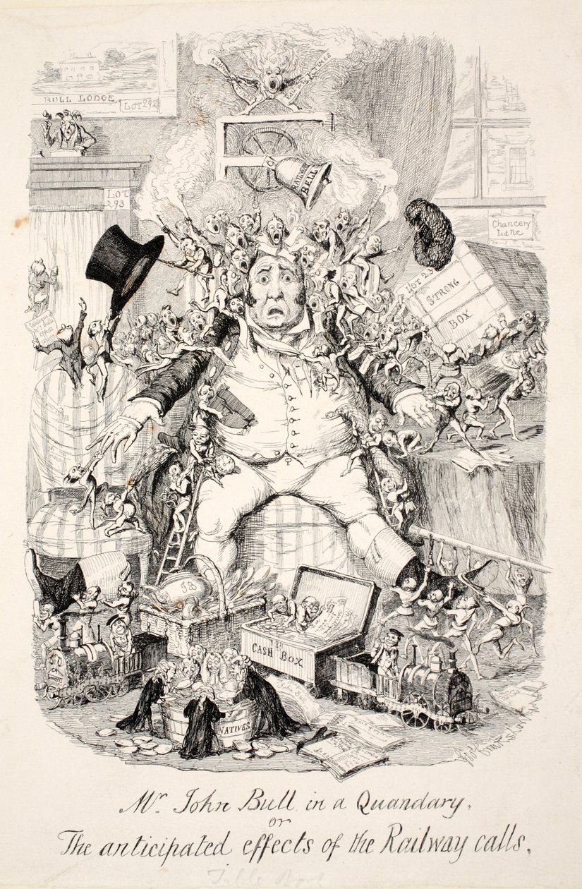 El señor John Bull en un dilema o los efectos anticipados de las llamadas del ferrocarril de George Cruikshank