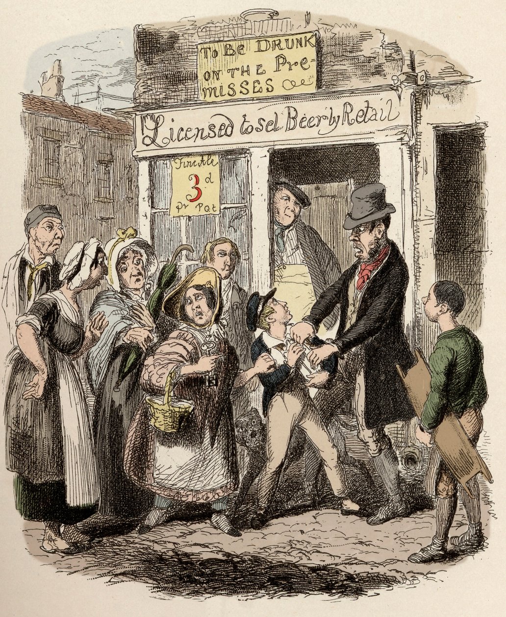 Nancy y Sikes secuestran a Oliver en las calles - Oliver reclamado por sus amigos afectuosos - Ilustración para 