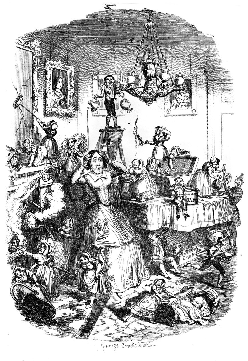 Casi preocupado hasta la muerte por la mayor plaga de la vida, c1840s de George Cruikshank