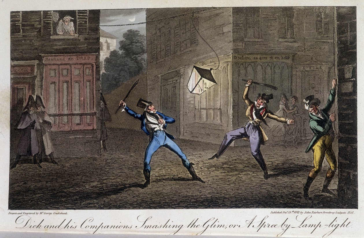 Tapage nocturno: Chahut y ruido - en “Life in Paris” por David Carey, Londres de George Cruikshank
