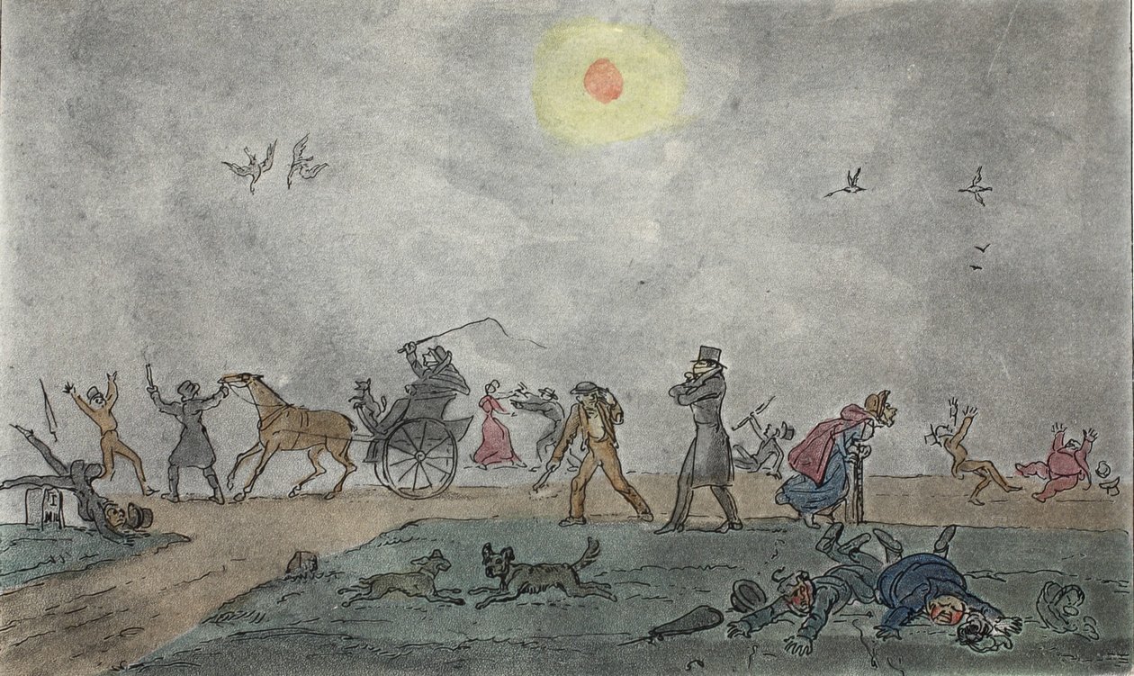 Noviembre - Estilo antiguo - Flotar a través de la niebla y el aire sucio, pub. 1835 de George Cruikshank