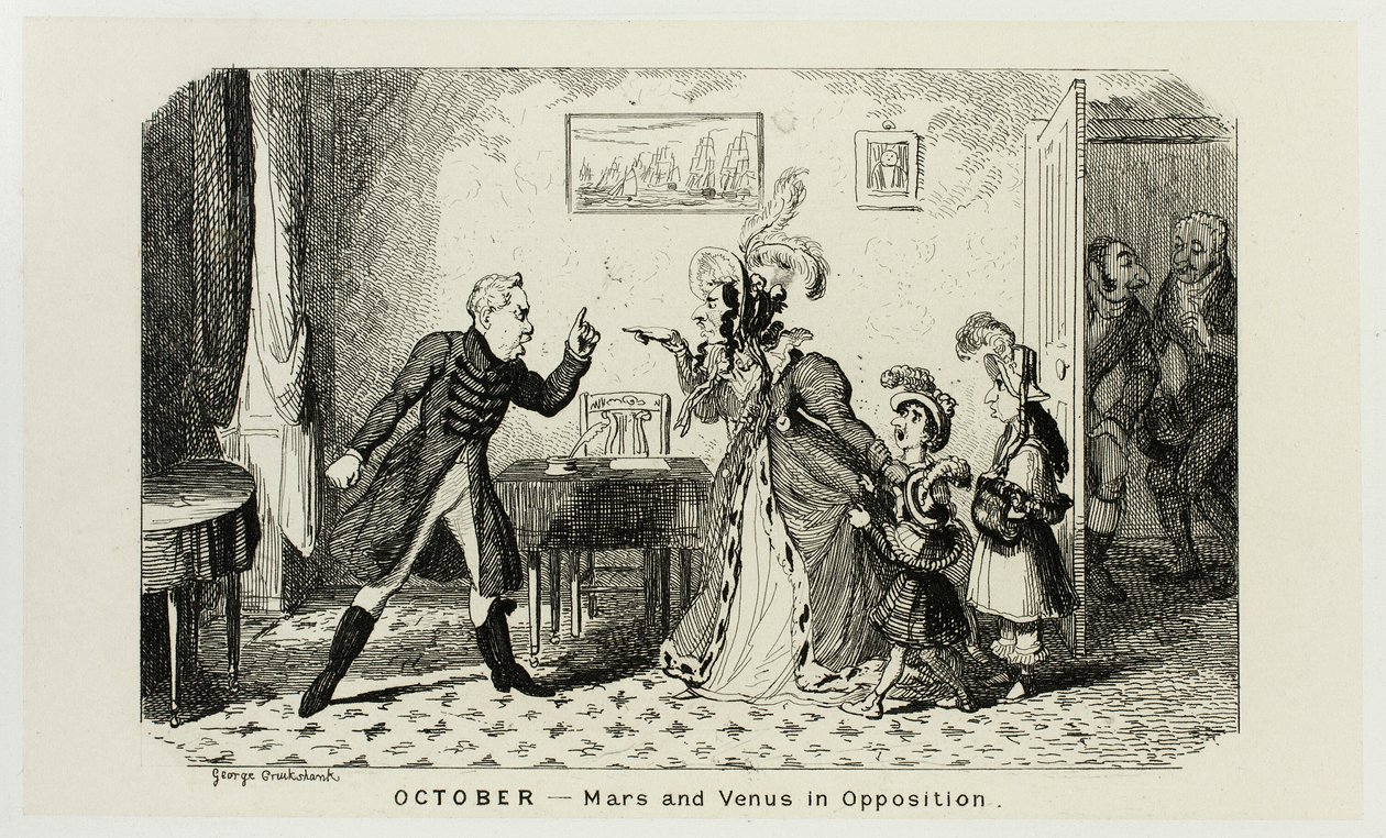 Octubre - Marte y Venus en oposición en los grabados en acero de George Cruikshank para The Comic Almanacks: 1835-1853 de George Cruikshank