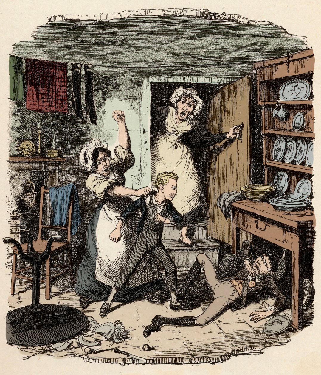 Oliver se arma de valor - Ilustración para "Oliver Twist" (Las aventuras de Oliver Twist) de Charles Dickens (1812-1870), por George Cruikshank (1792-1878) de George Cruikshank