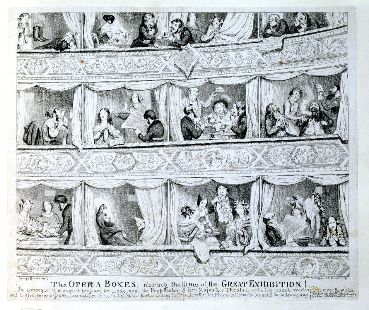 Palcos de ópera durante la época de la Gran Exposición, c.1851 de George Cruikshank