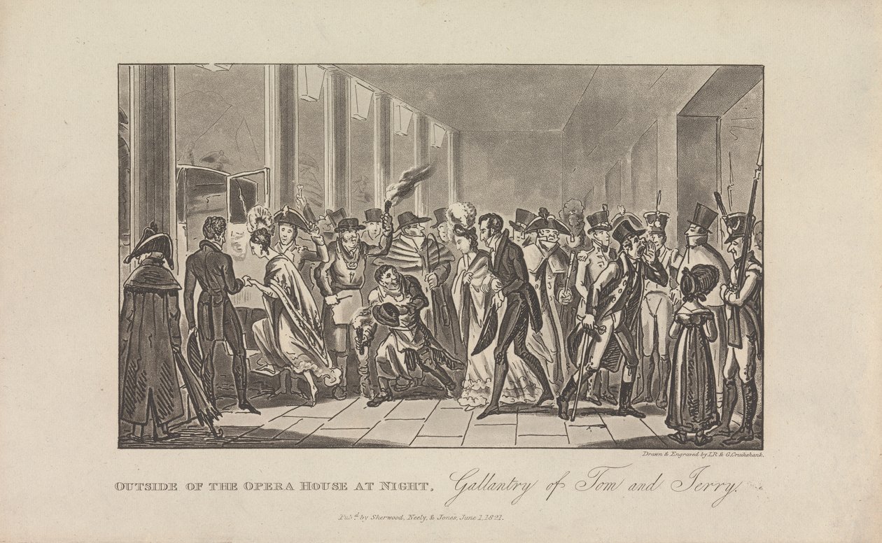 Exterior de la Ópera de noche de George Cruikshank