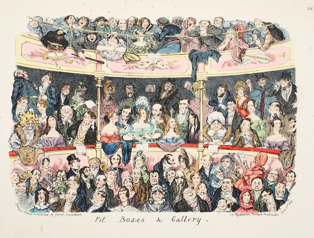 Cajas de Foso y Galería, pub. 1836 de George Cruikshank