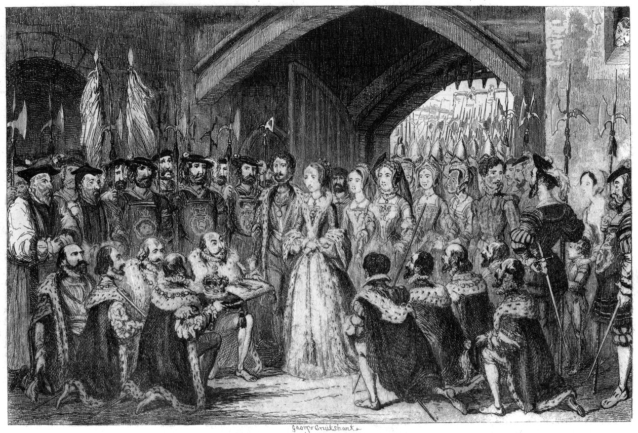 Entrada de la Reina Jane en la Torre de George Cruikshank