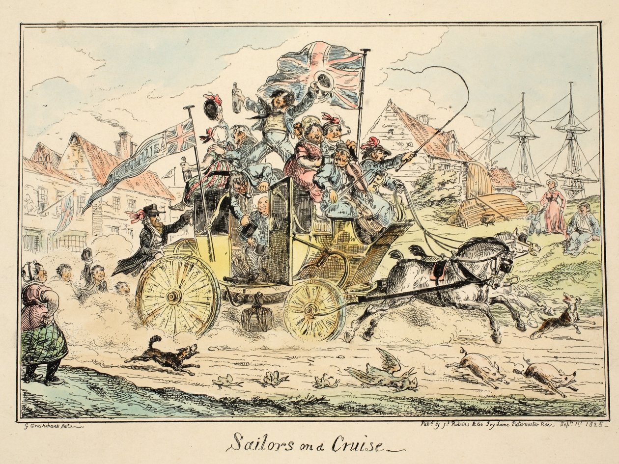 Marineros en un crucero, de Greenwich Hospital, una serie de bocetos navales, descriptivos de la vida de un hombre de guerra, pub. 1826 de George Cruikshank