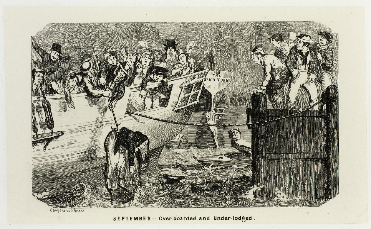 Septiembre - Over-Boarded and Under-Lodged de los grabados en acero de George Cruikshank a The Comic Almanacks: 1835-1853 de George Cruikshank