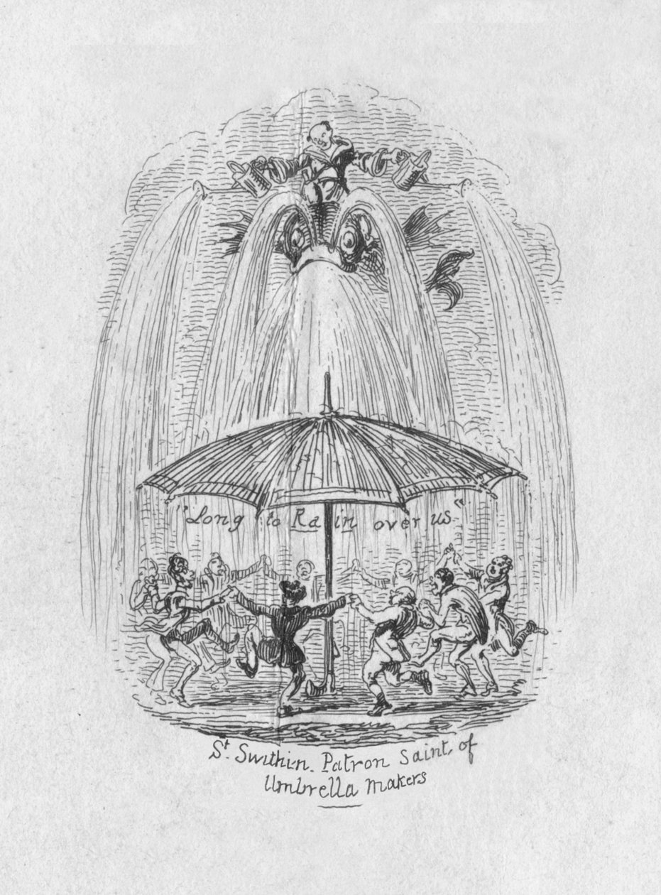 San Swithin, patrón de los fabricantes de paraguas, 1829 de George Cruikshank