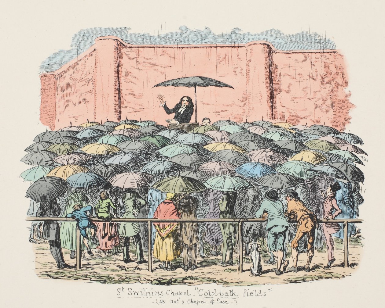 Capilla de San Swithun en Cold-bath fields, pub. 1833 de George Cruikshank