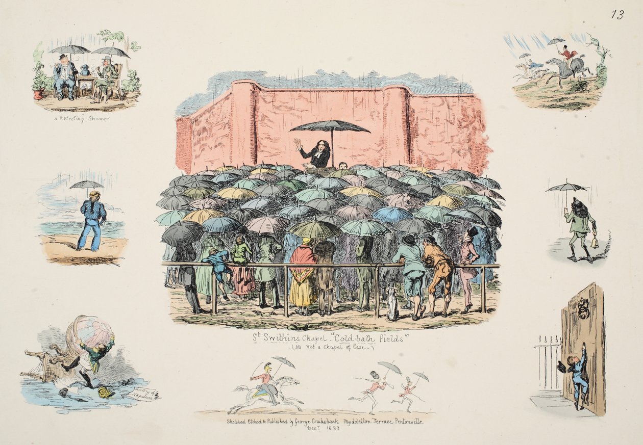 Capilla de San Swithun en Cold-bath fields, pub. 1833 de George Cruikshank