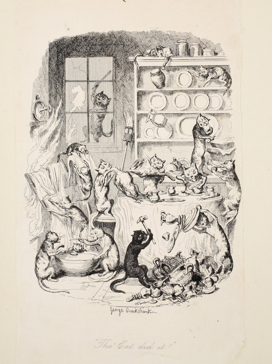 El Gato lo Hizo, de La Mayor Plaga de la Vida, pub. 1847 de George Cruikshank