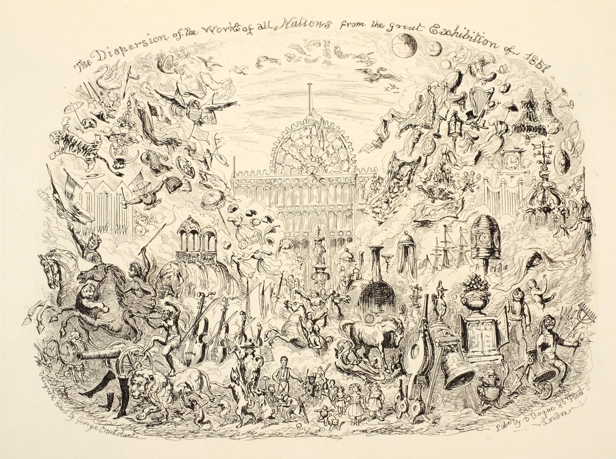 La dispersión de las obras de todas las naciones de la Gran Exposición de 1851, pub. 1851 de George Cruikshank
