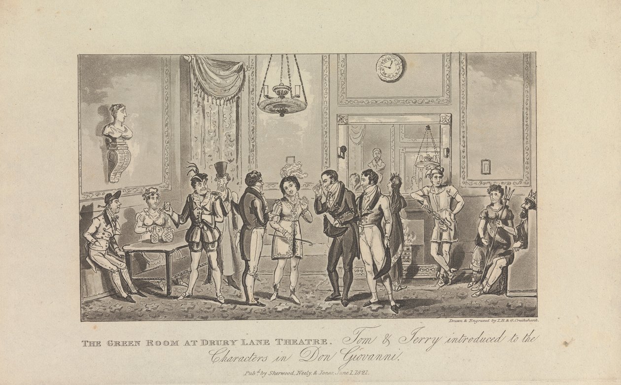 The Green Room en el teatro Drury Lane de George Cruikshank