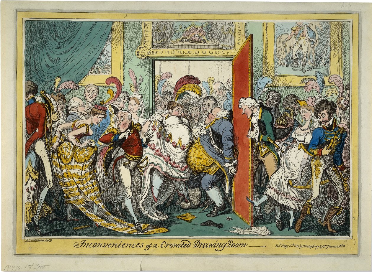 Las incomodidades de un salón abarrotado de George Cruikshank
