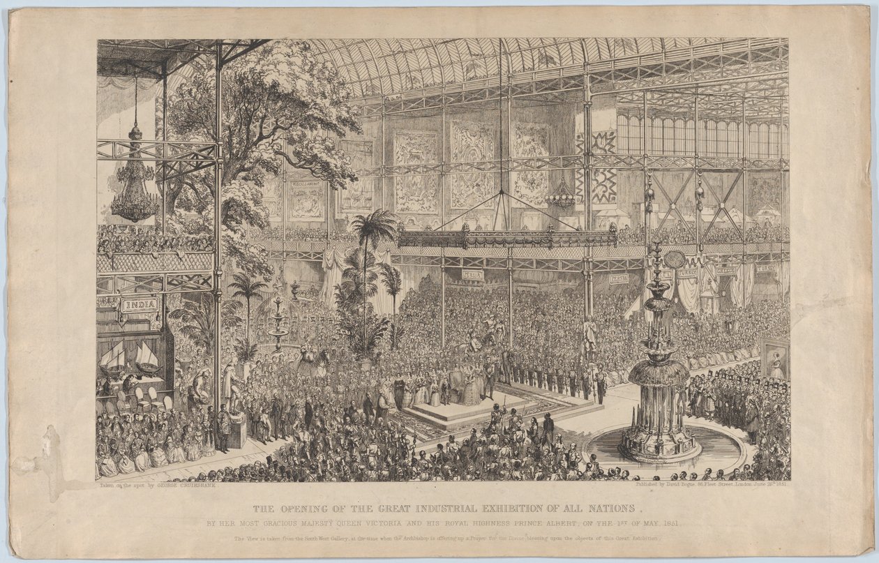 La inauguración de la Gran Exposición Industrial de Todas las Naciones, por Su Majestad..., 1851 de George Cruikshank