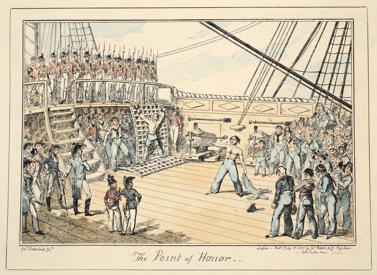 El Punto de Honor, del Hospital de Greenwich, una Serie de Bocetos Navales, Descriptivos de la Vida de un Hombre de Guerra, pub. 1825 de George Cruikshank