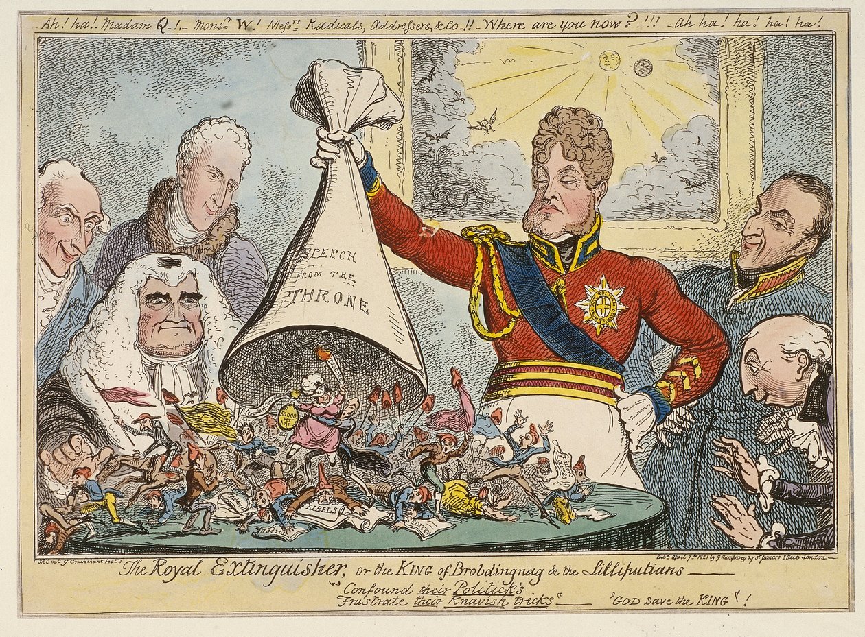 El extinguidor real, o el rey de Brobdingnag y los liliputienses, 1821 de George Cruikshank