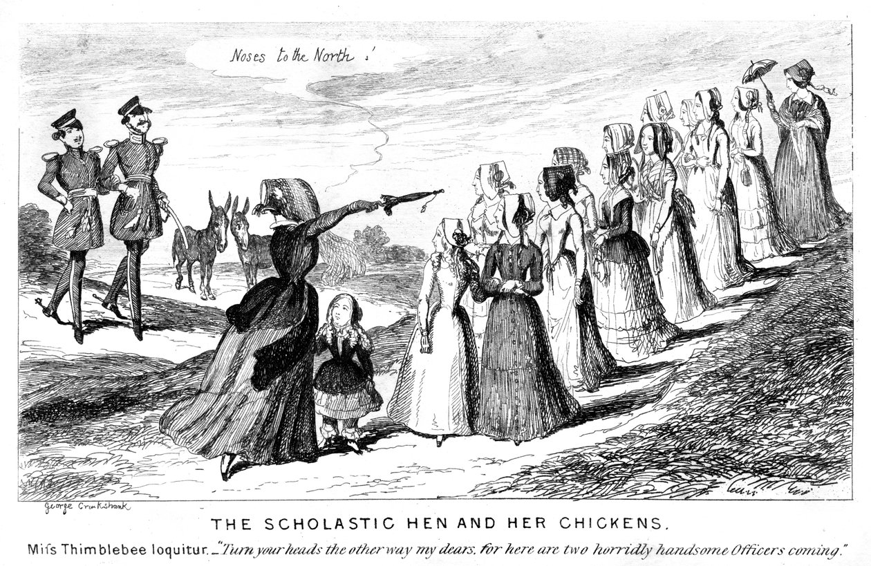 La gallina escolar y sus polluelos, siglo XIX de George Cruikshank