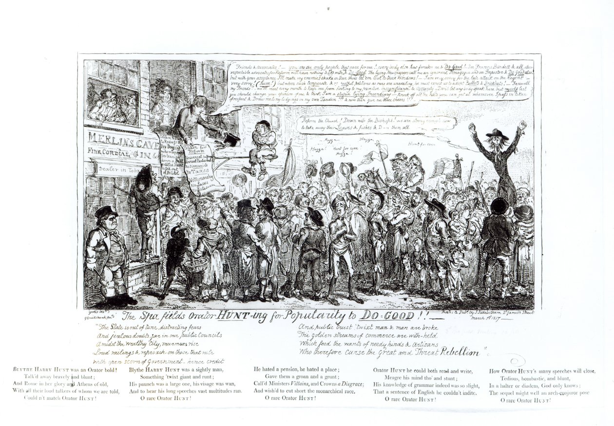 El Orador de Spa Fields Cazando Popularidad para Hacer el Bien!!, pub. por J. Sidebotham, 1817 de George Cruikshank