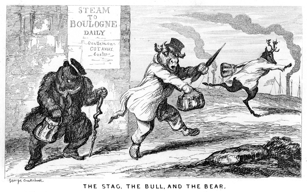 El Ciervo, el Toro y el Oso, siglo XIX de George Cruikshank