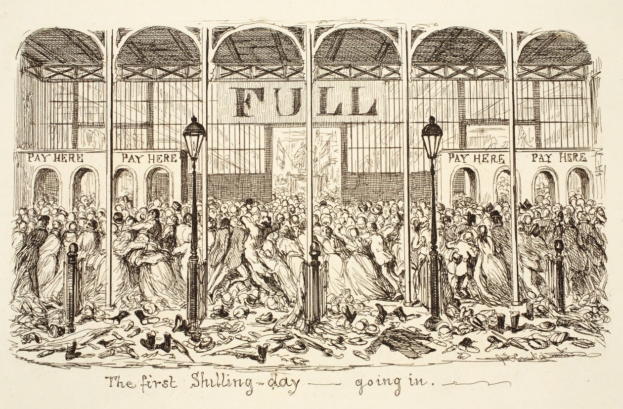 El primer día del chelín - Entrando, pub. 1851 (grabado) de George Cruikshank