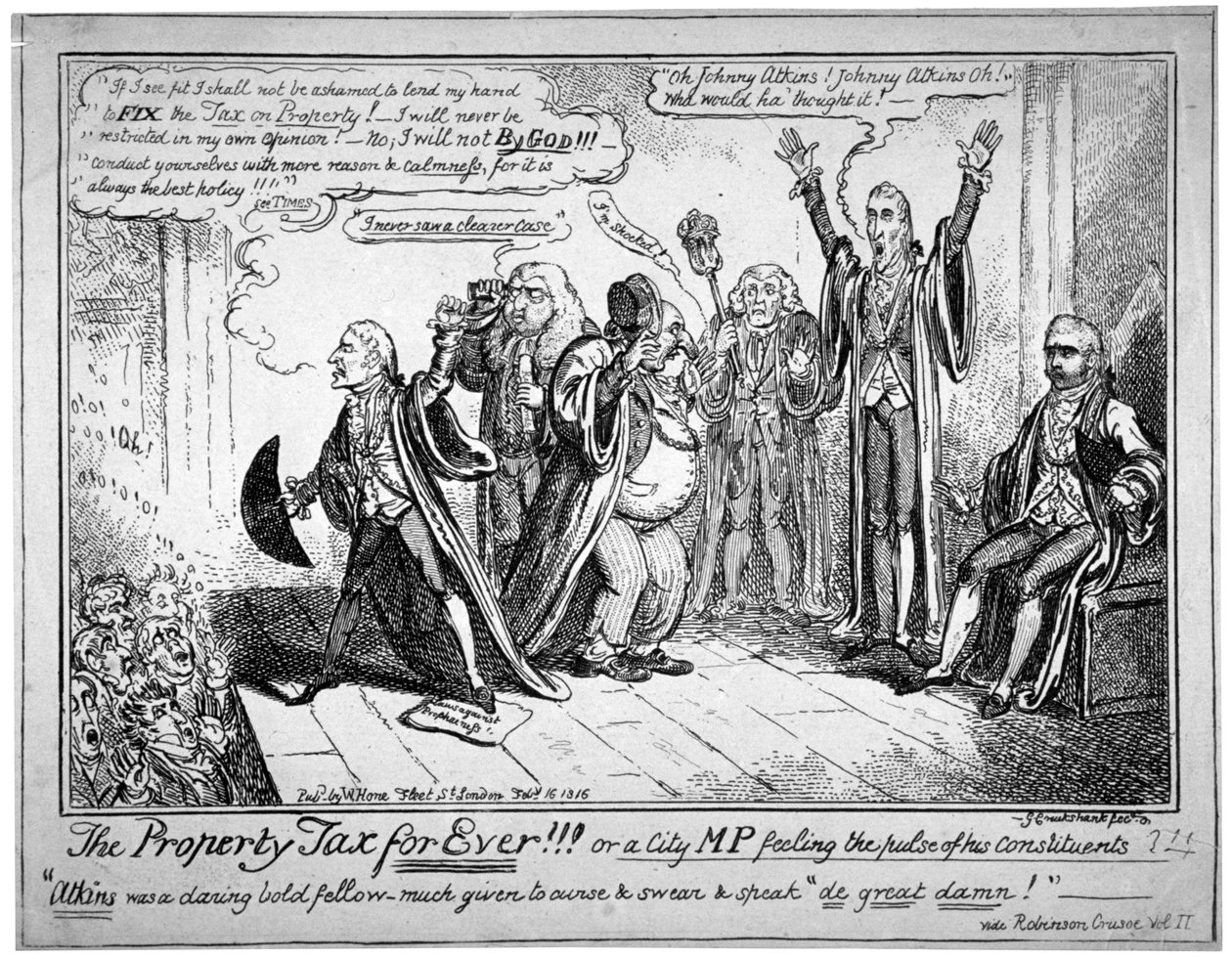 El impuesto a la propiedad para siempre!!!, 1816 de George Cruikshank