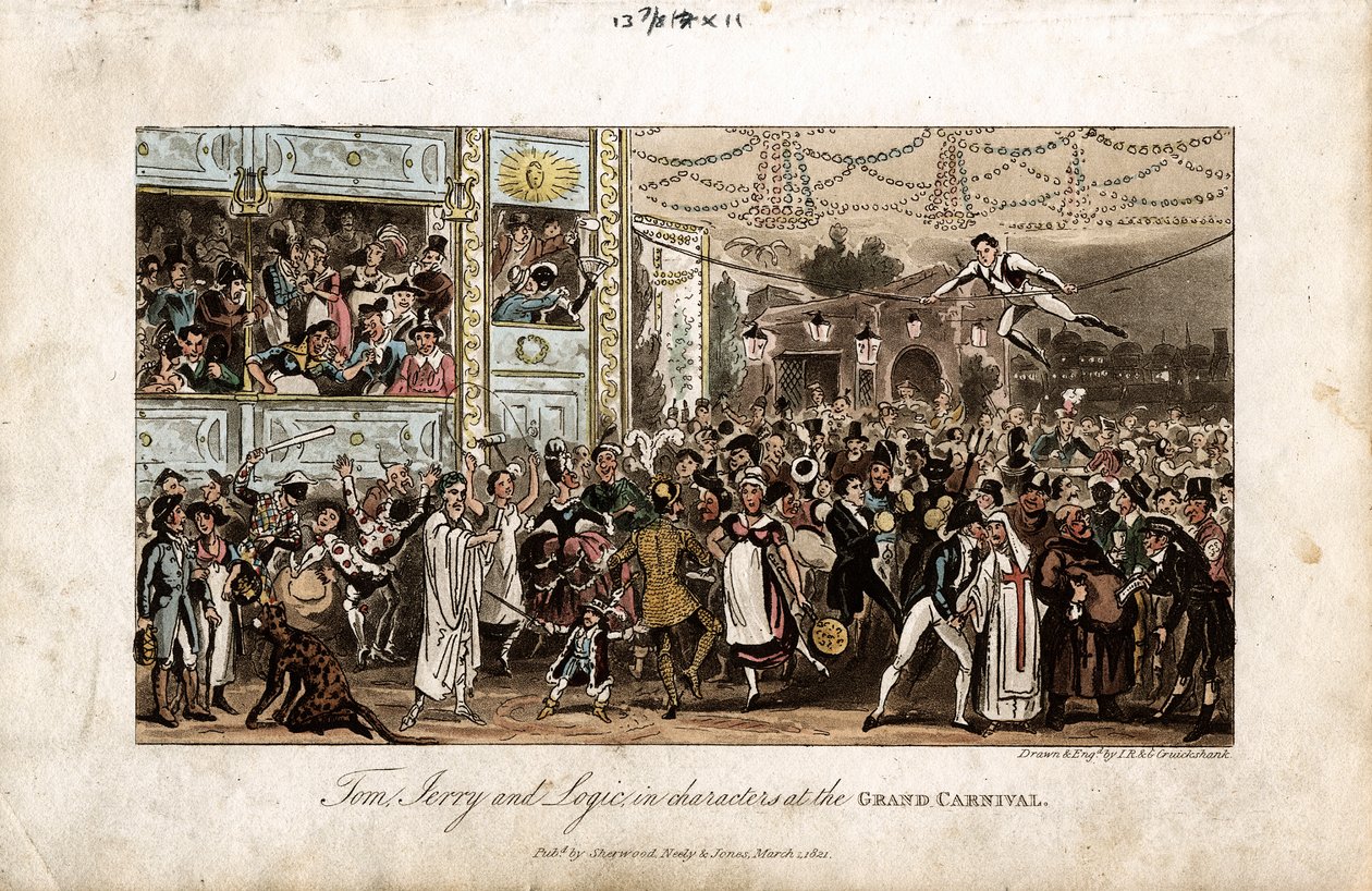Tom, Jerry y Logic en el Gran Carnaval, 1821 de George Cruikshank