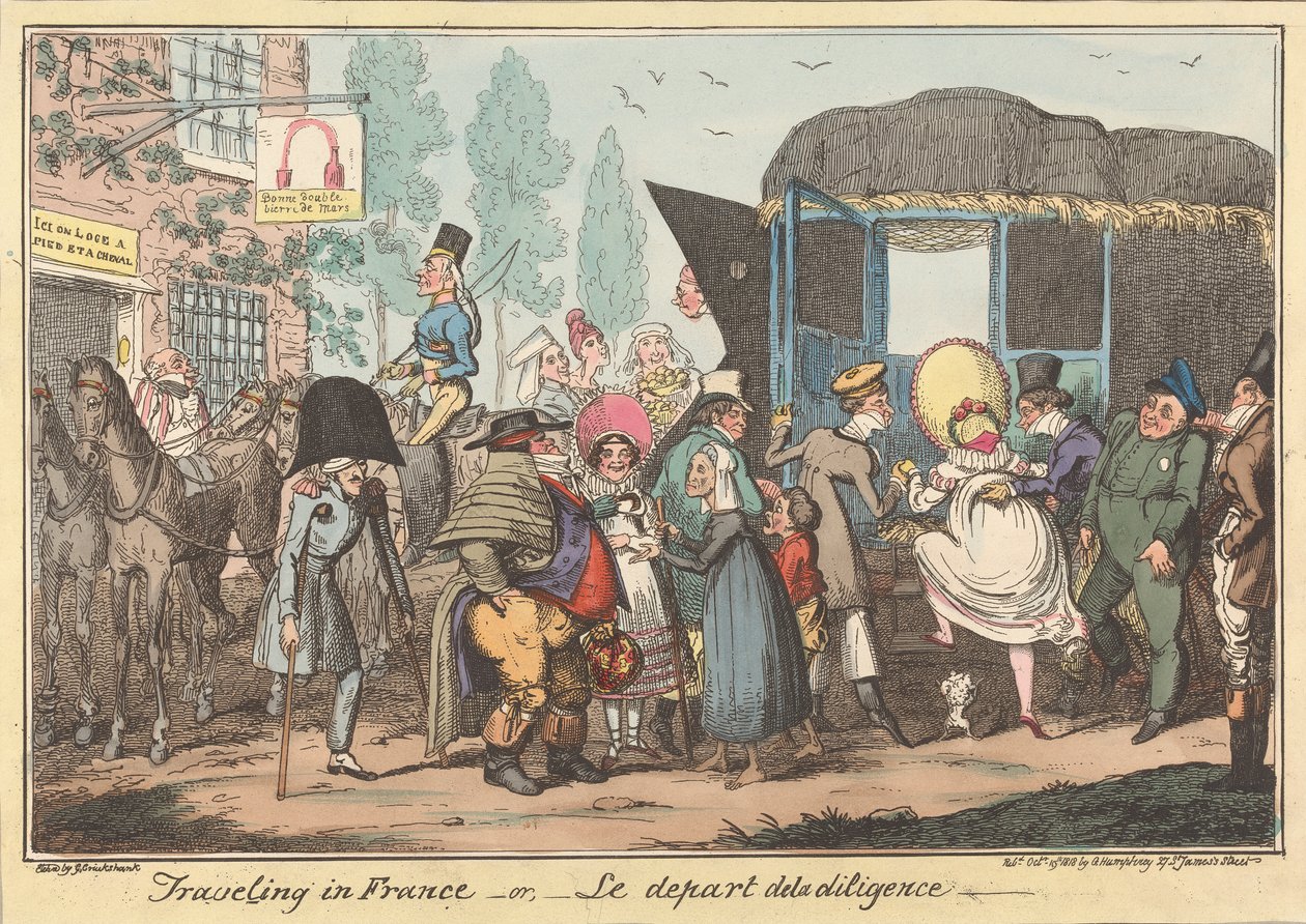 Viajar por Francia -o, -La salida de la diligencia de George Cruikshank
