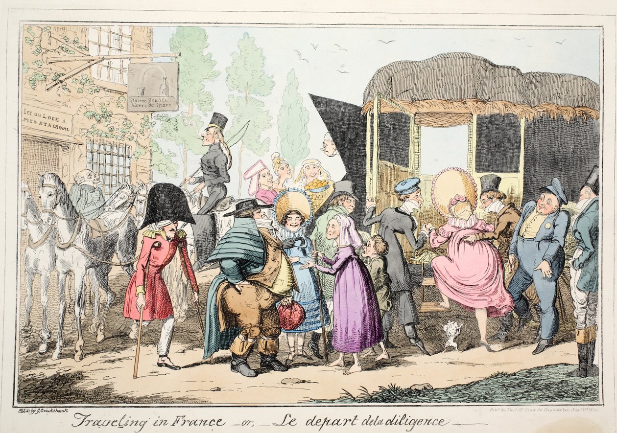 Viajando en Francia o Le Depart de la Diligence, pub. 1835 de George Cruikshank
