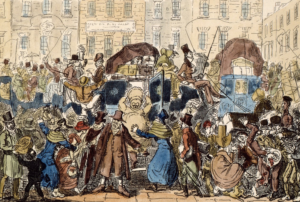 Viajando en Inglaterra, o una mirada desde el White Horse Cellar, 1819 de George Cruikshank