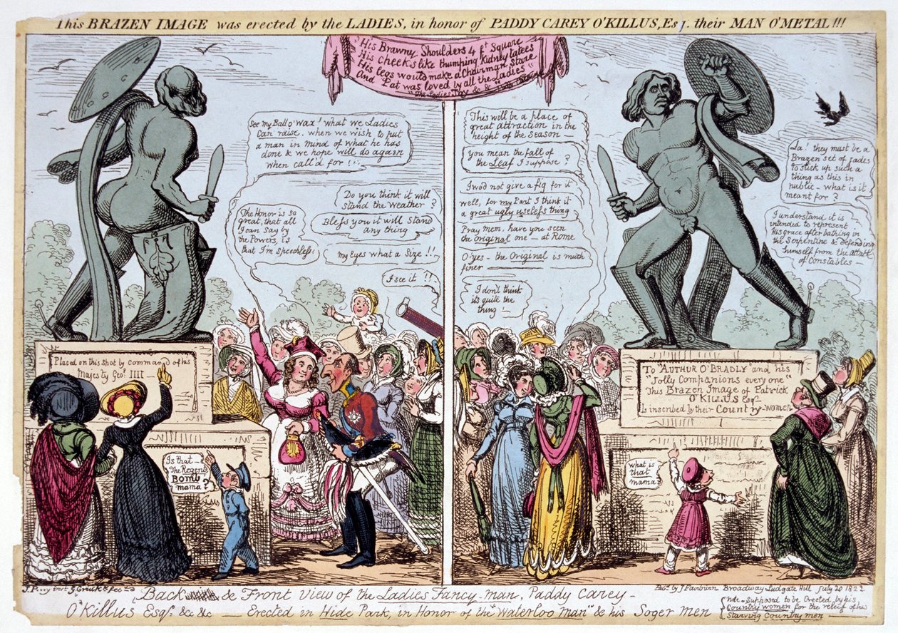 Mujeres Admirando la Estatua de Aquiles, Hyde Park, Londres, 1822 de George Cruikshank