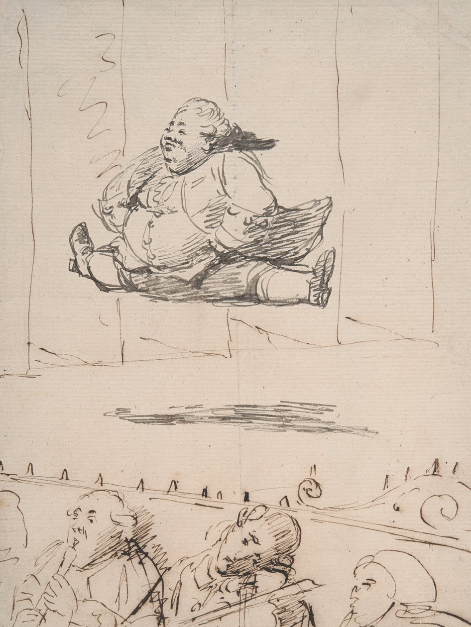 Un hombre haciendo el split, c.1760-90 (pluma y tinta marrón y gris sobre papel) de George Dance