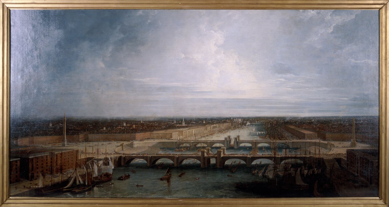 Doble Puente de Londres propuesto para Londres, 1800 de George Dance