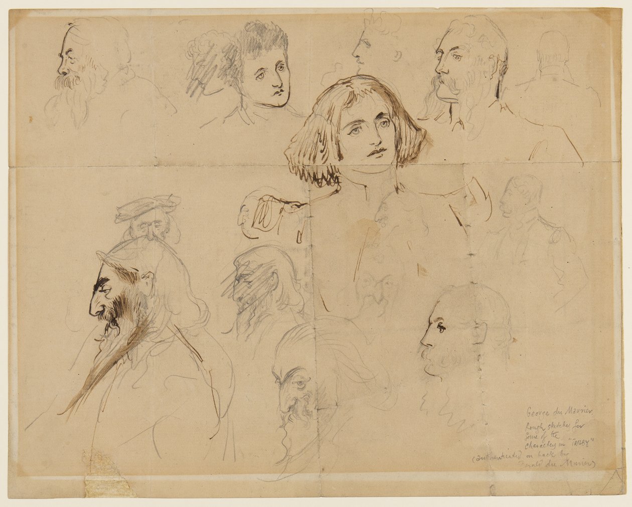 Boceto para algunos personajes de Trilby, incluyendo Trilby y Svengali de George du Maurier