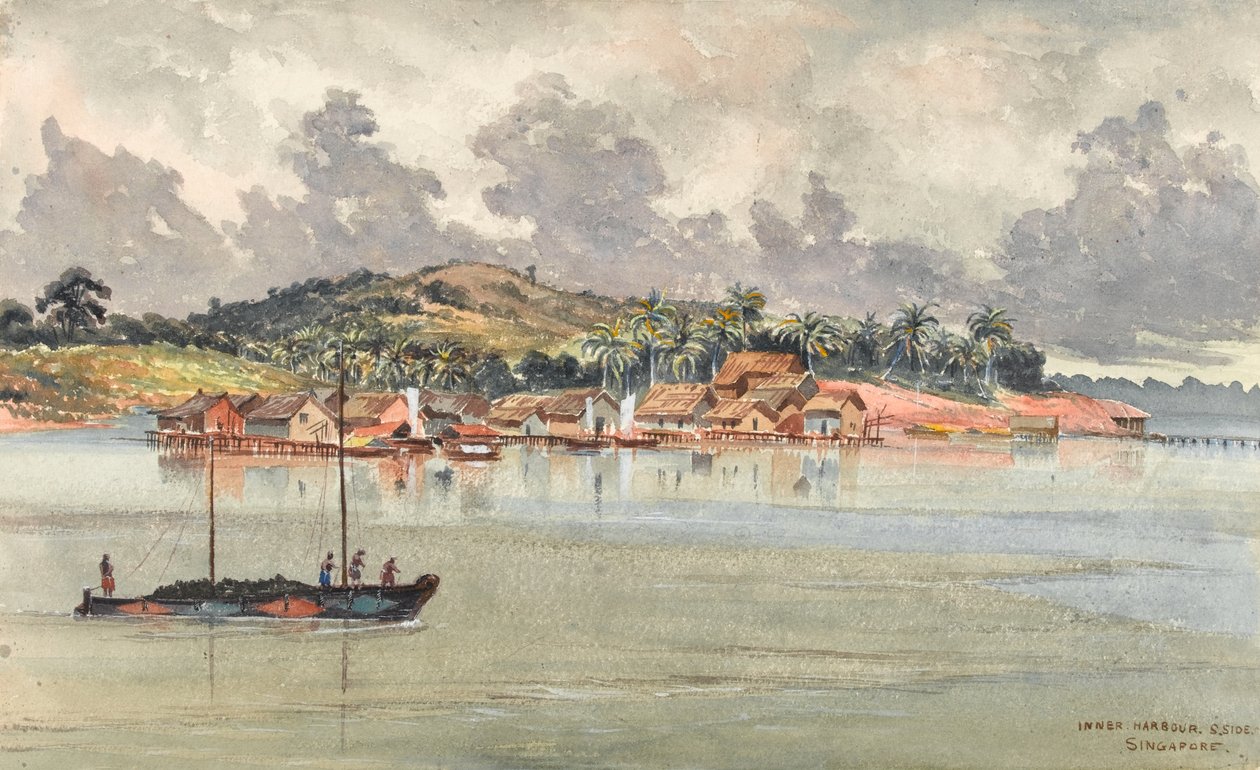 Inner Harbour, S Side, Singapur, c.1859-62 (acuarela) de George E.L.S. Sanford