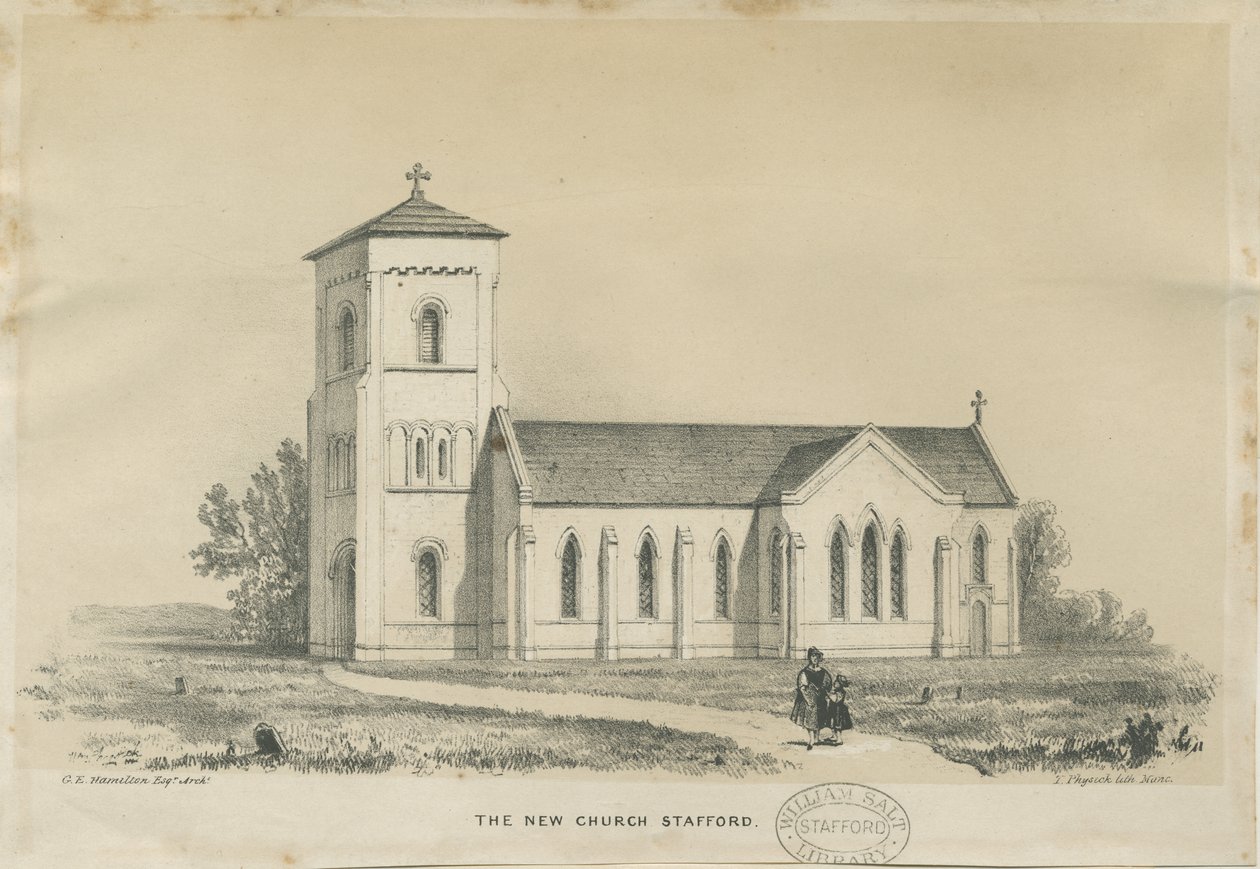 Stafford - Iglesia de Cristo: litografía tintada, nd [?mediados del siglo XIX] de George E. Hamilton